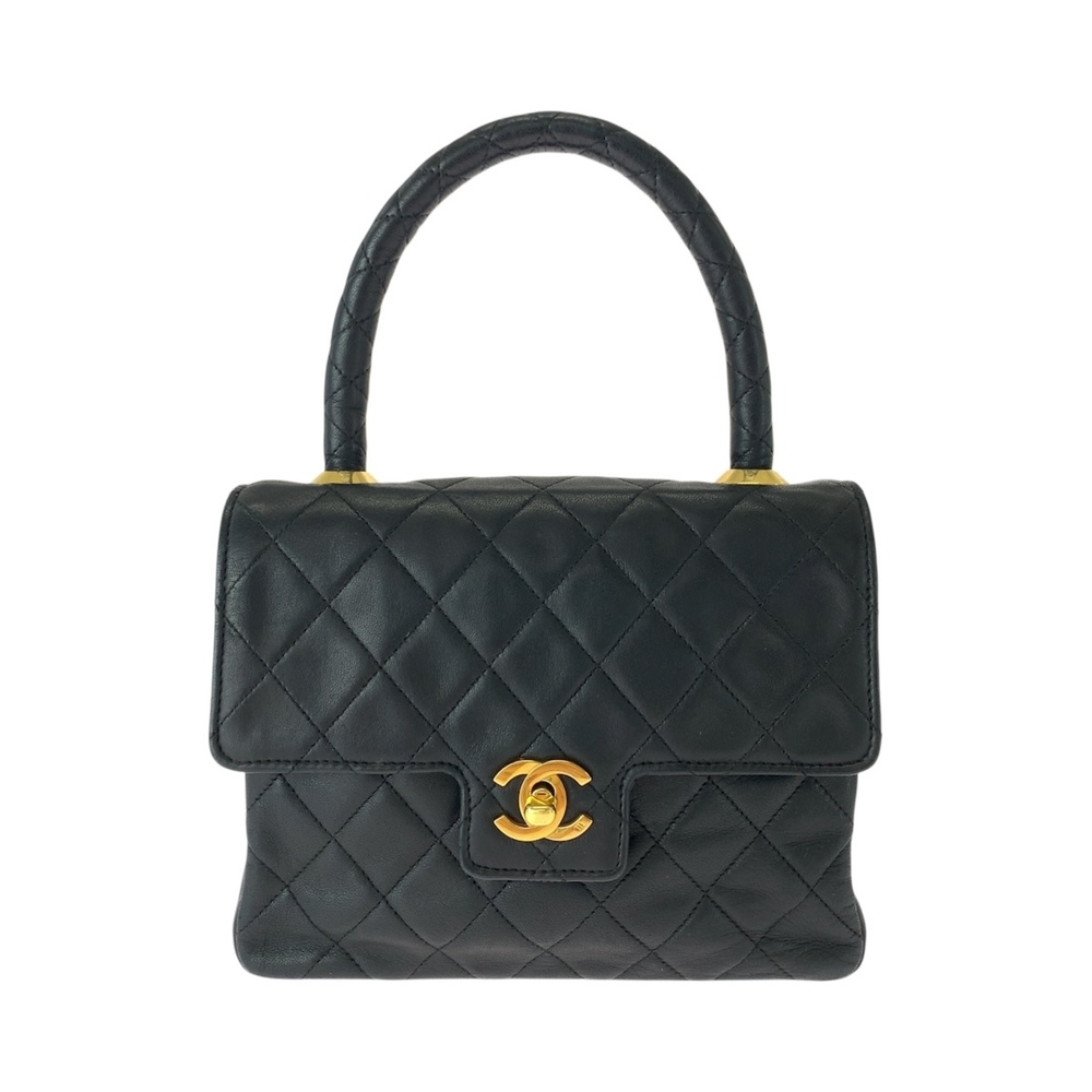 Chanel Matelassé Coco Mark Turnlock Handbag, Black Lambskin, Women's CHANEL